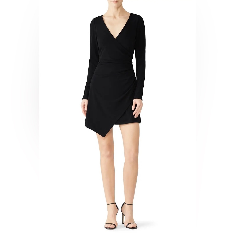 CINQ A SEPT Coralie Deep V-Neck
Mini Dress Long Sleeve Black Size XS
